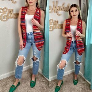 Vintage 80’s Kimberly Hunter red rainbow Crochet vest size large